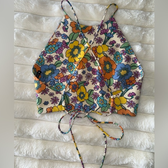 Zara floral crop top colorful cross string backs size small NWOT - Picture 4 of 5